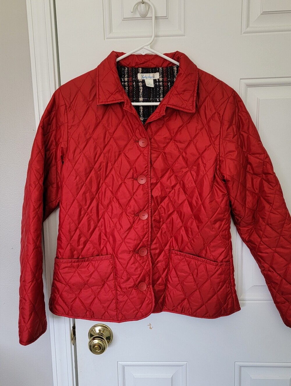 Lady Hagen Red Lightweight Quilted Button Up Puffer Jacket Colorful Lined Medium